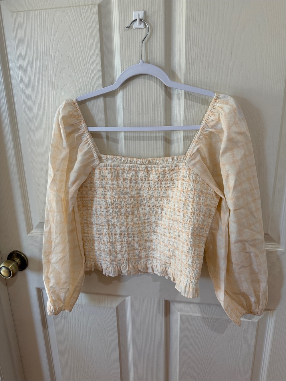 Unsubscribe Smocked Square-Neck Blouse in Light Peach Sz 4